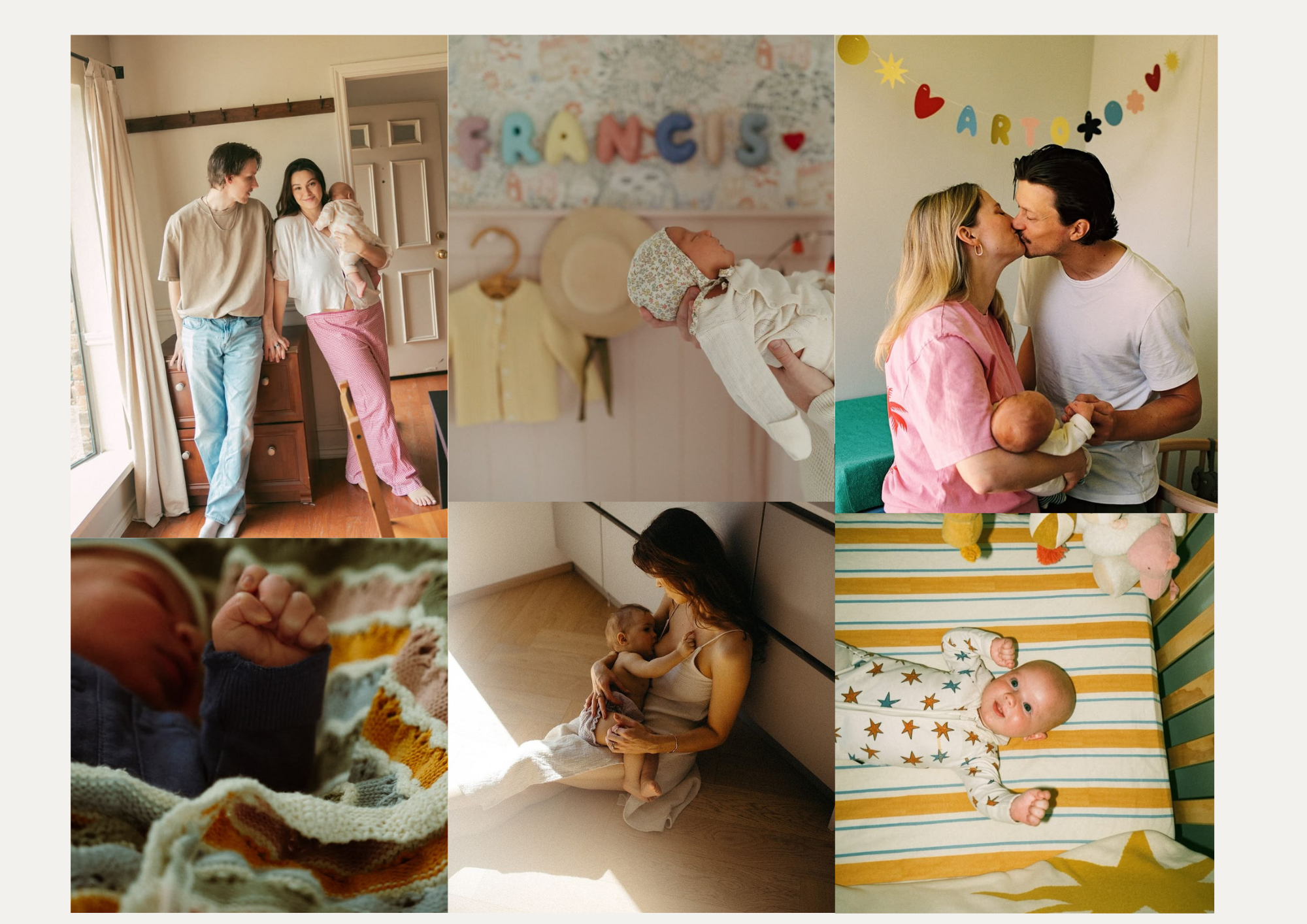 Collage of in-home newborn photoshoots as inspiration for a photoshoot vibe.