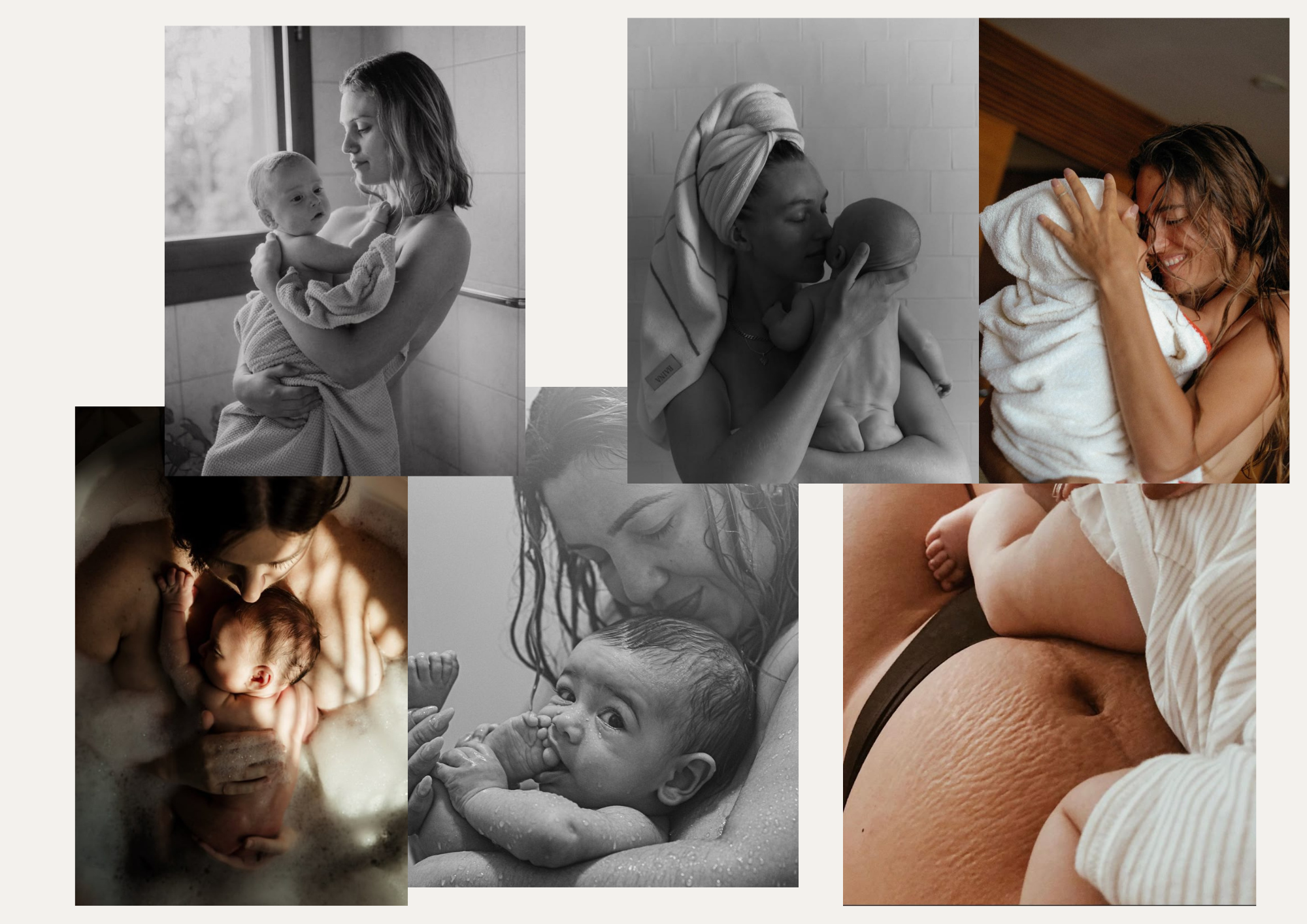 Collage of images of mom and newborn as inspiration for vibe of a photoshoot.