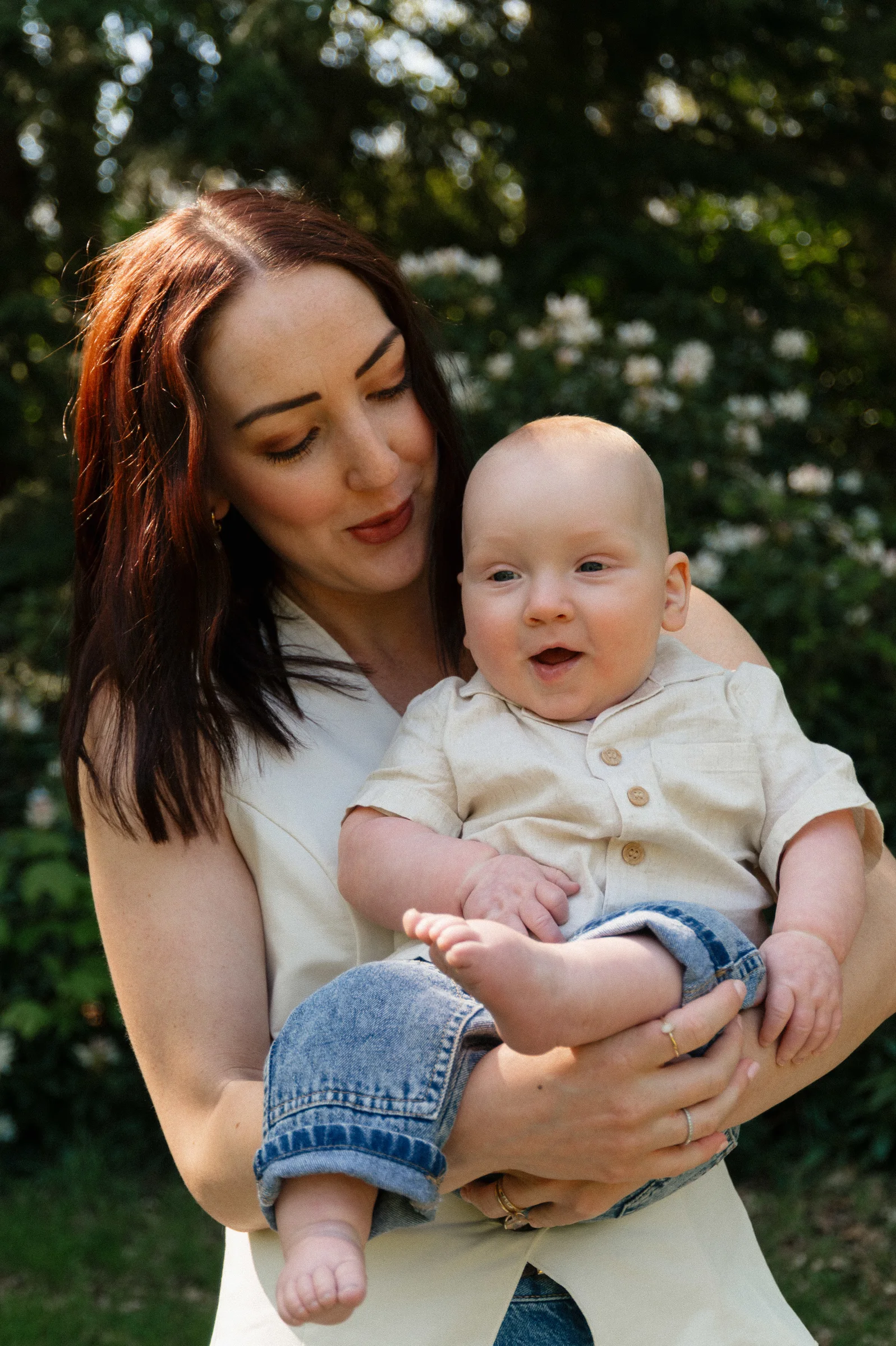 Mom holding son